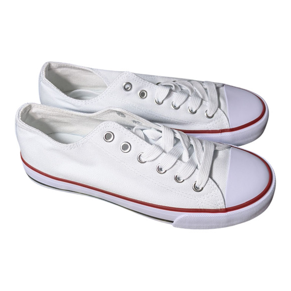 Women's Canvas Shoes - Size 6 - White and Red - Rounded Toe Anti Slip Brand New - Picture 2 of 8